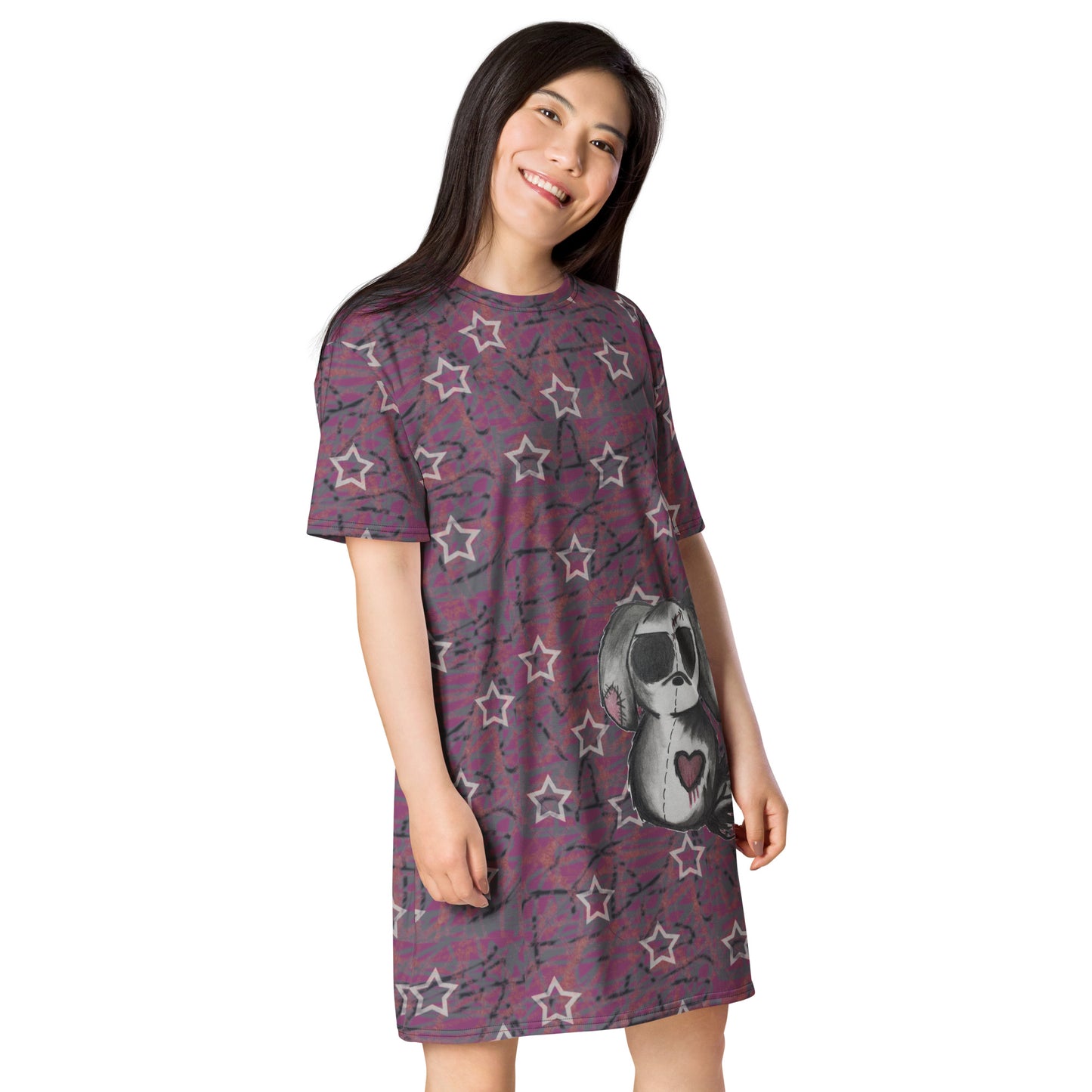 Stars mauve w/dog T-shirt dress