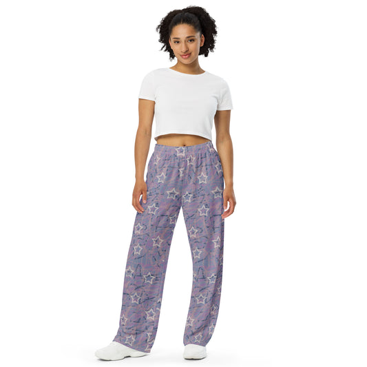 Stars purple All-over print unisex wide-leg pants