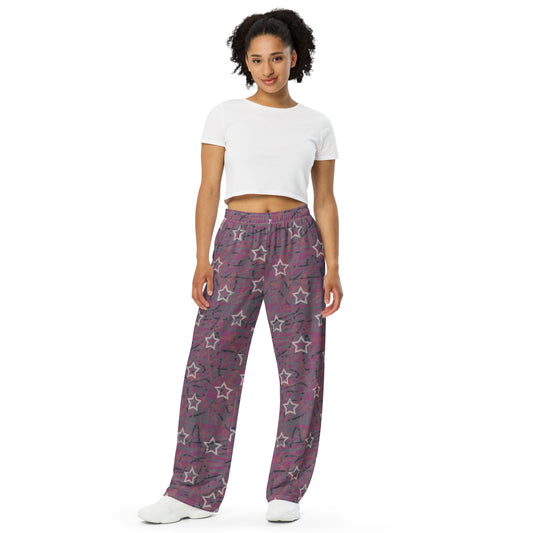 Stars mauve All-over print unisex wide-leg pants