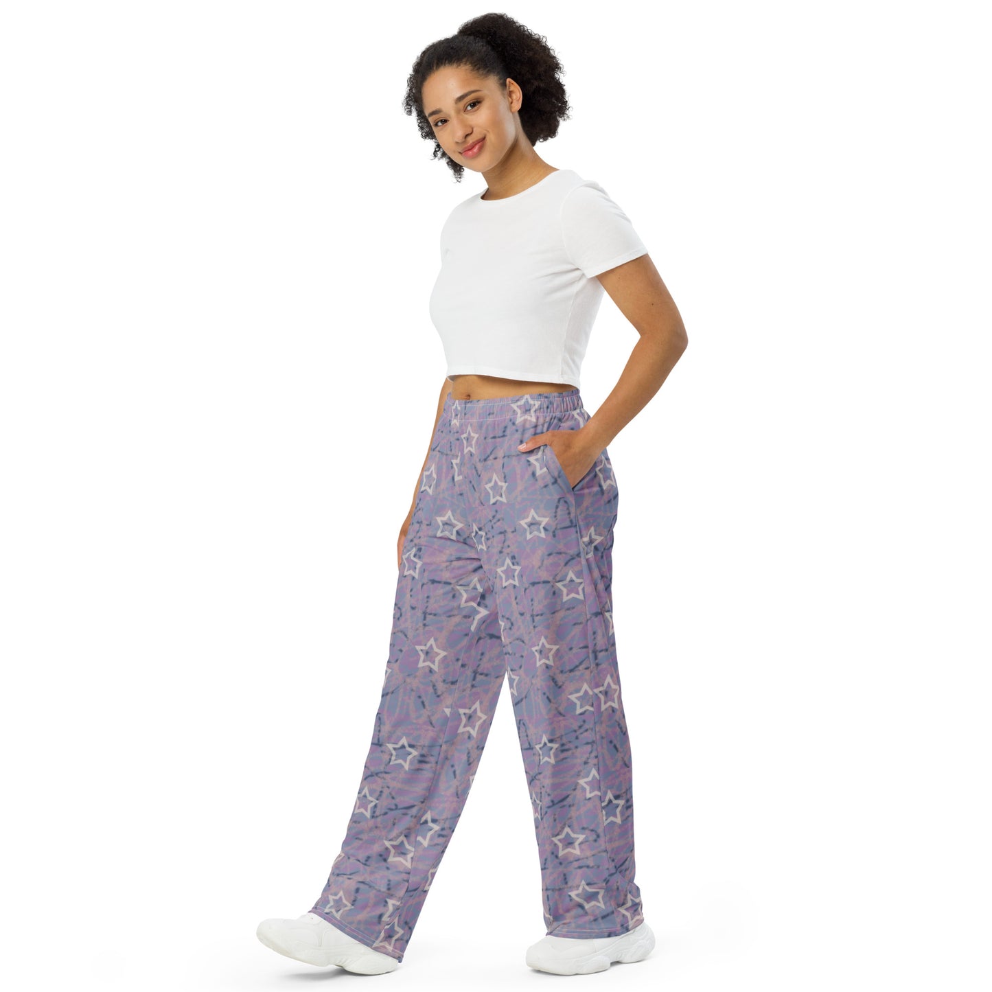 Stars purple All-over print unisex wide-leg pants