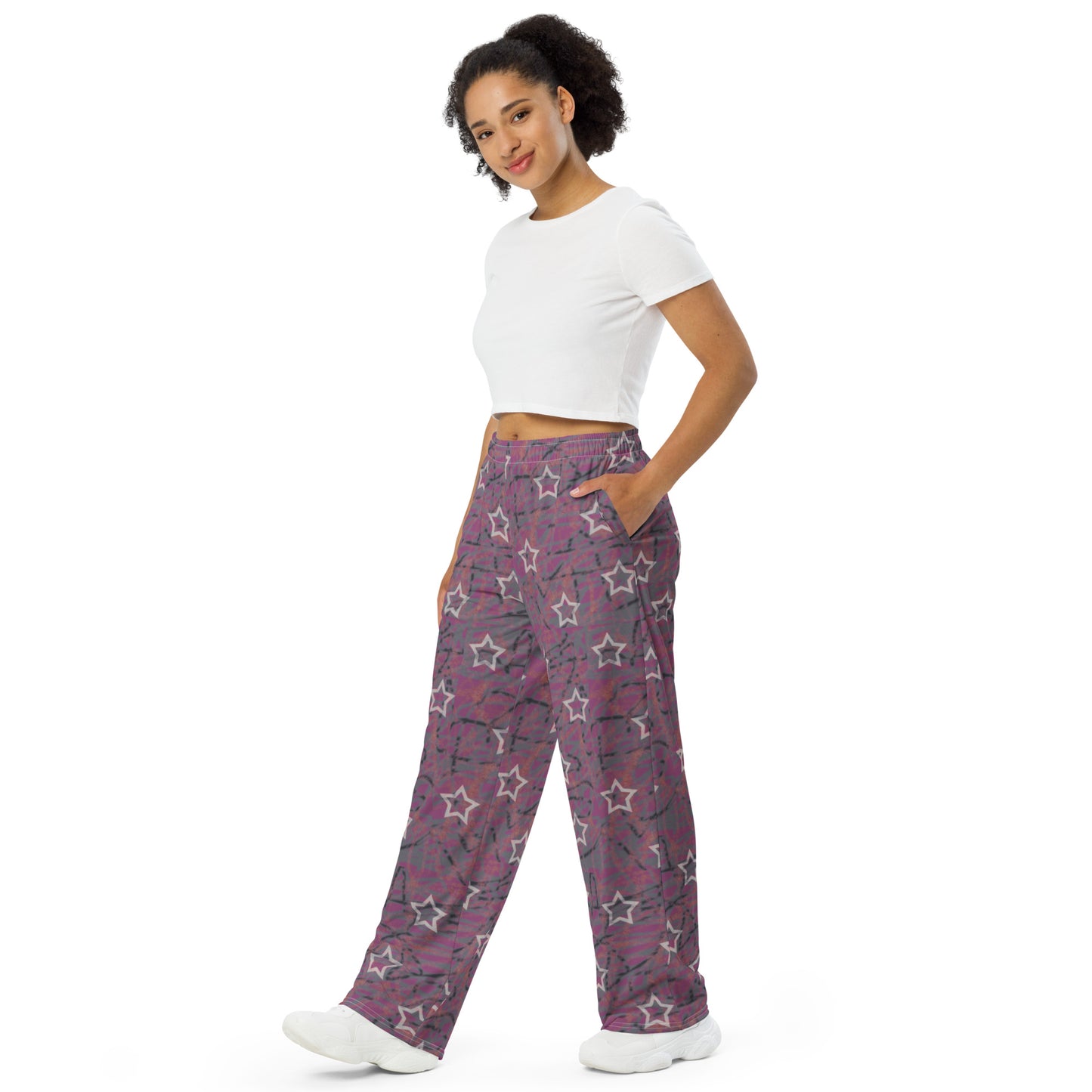 Stars mauve All-over print unisex wide-leg pants