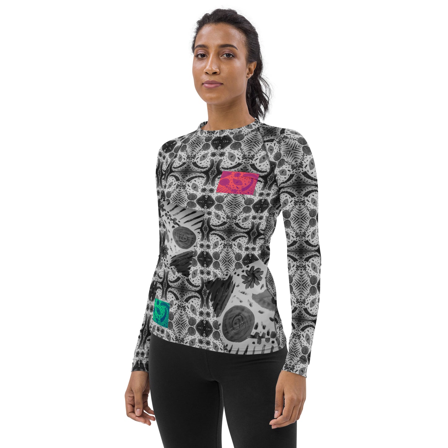 B&W Fancy Happiness w/GP Women's Rash Guard