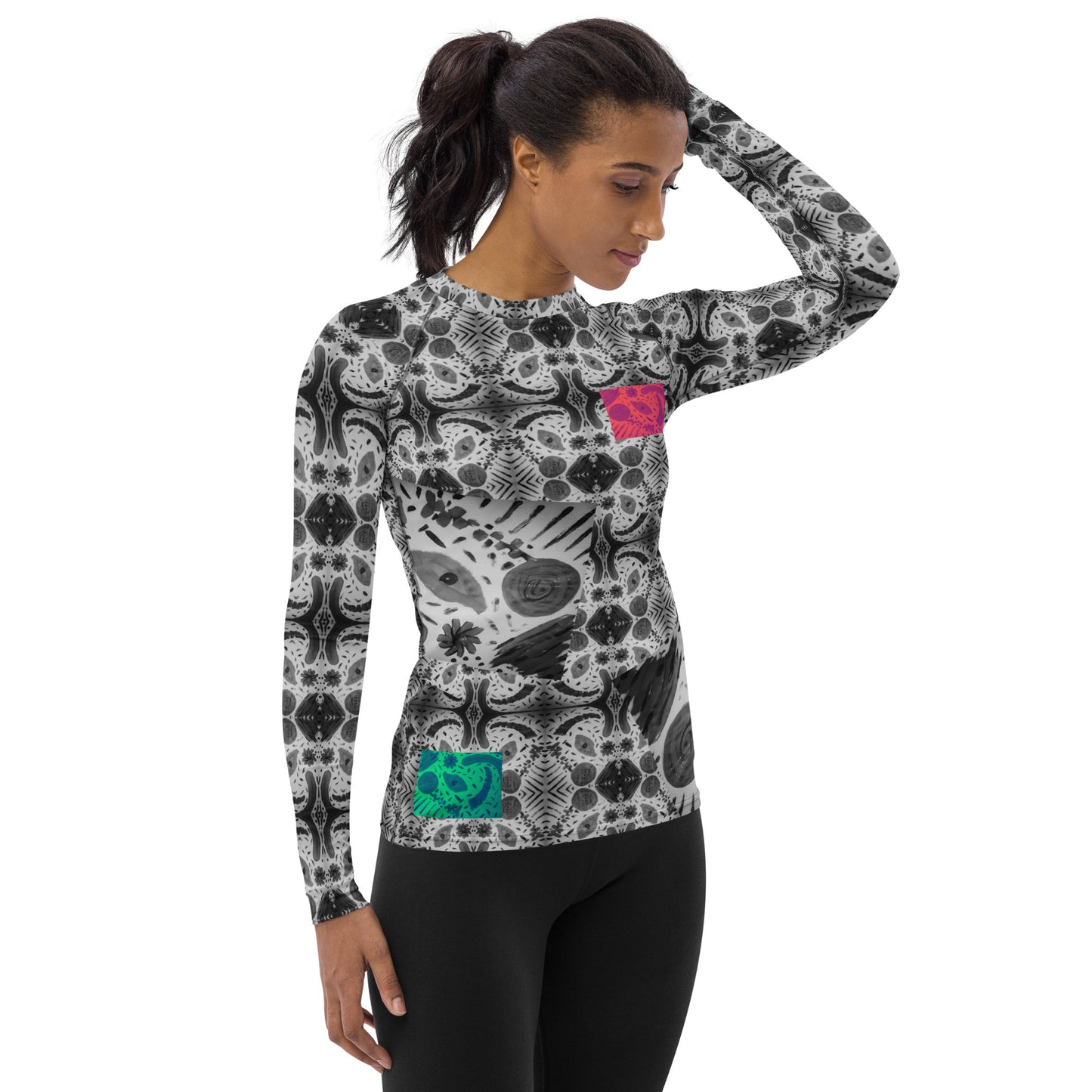 B&W Fancy Happiness w/GP Women's Rash Guard