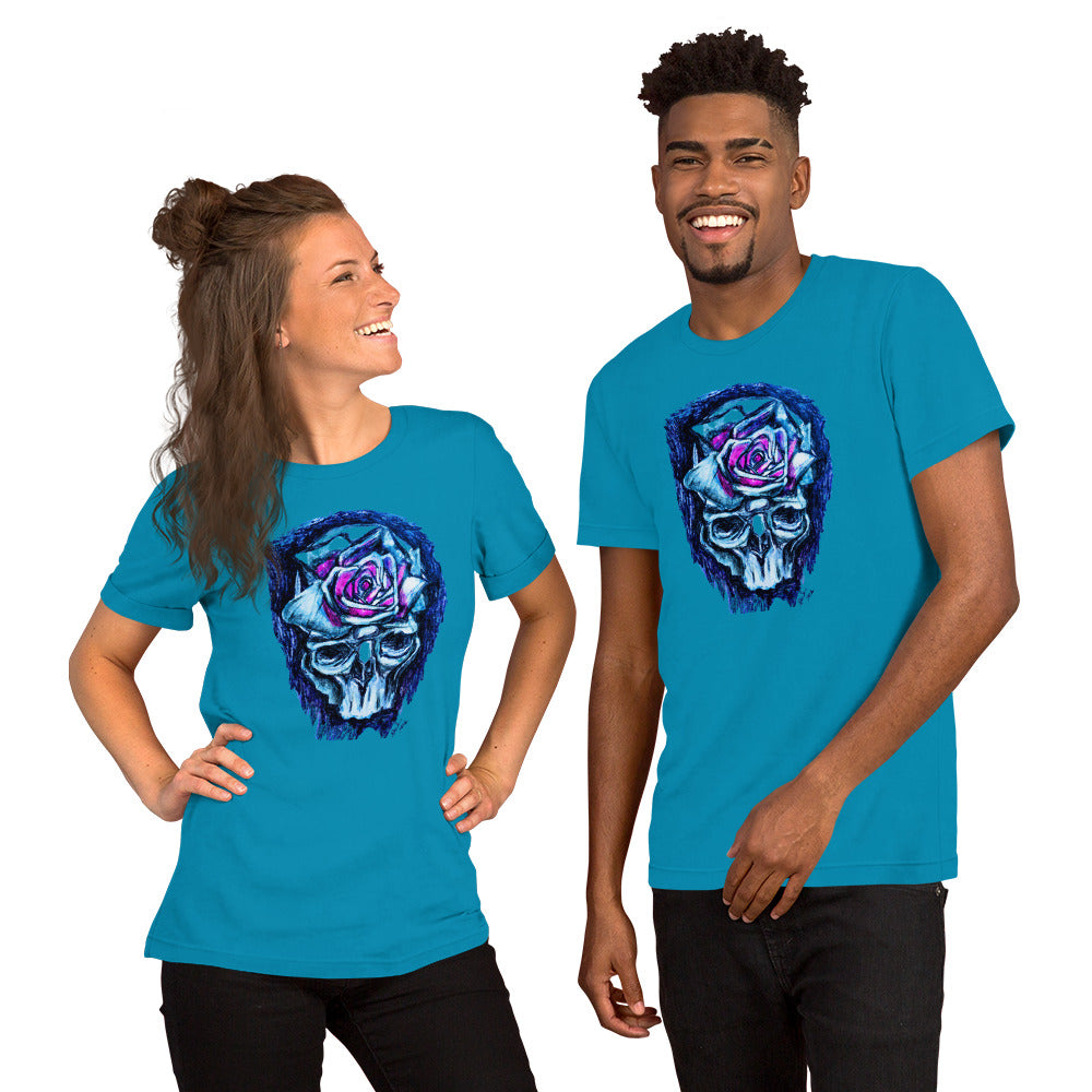 DP Skull wRose blue Unisex t-shirt