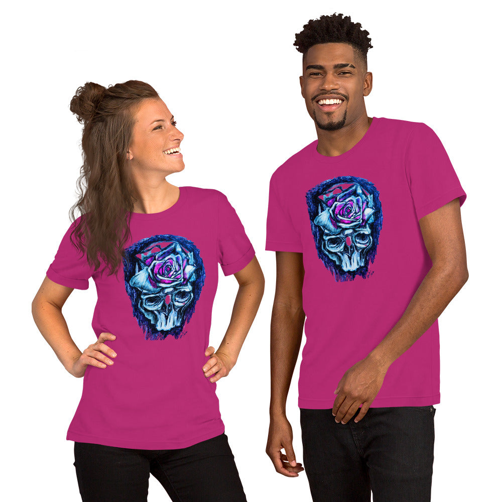 DP Skull wRose blue Unisex t-shirt