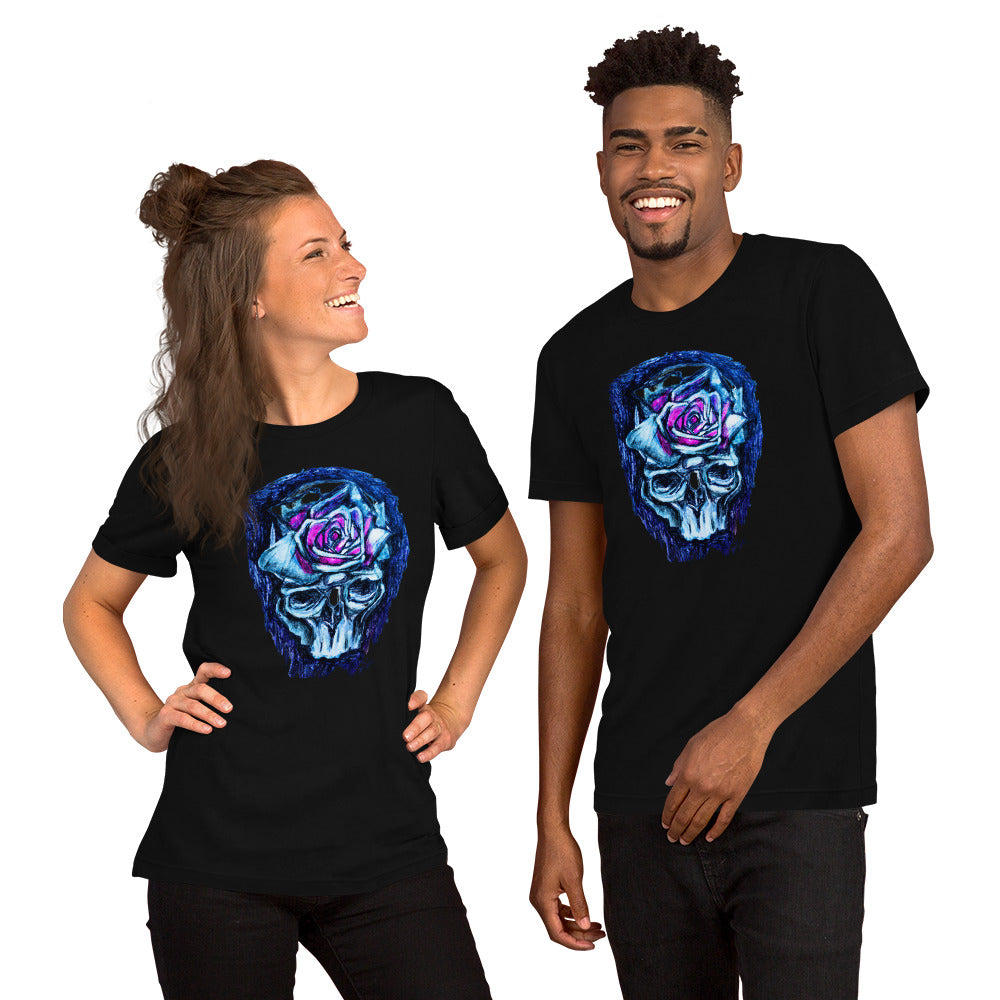 DP Skull wRose blue Unisex t-shirt