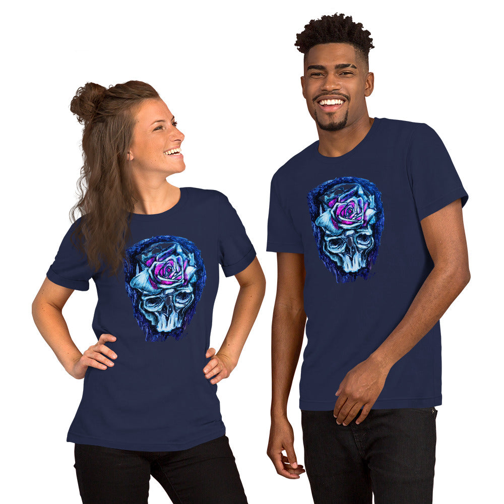 DP Skull wRose blue Unisex t-shirt