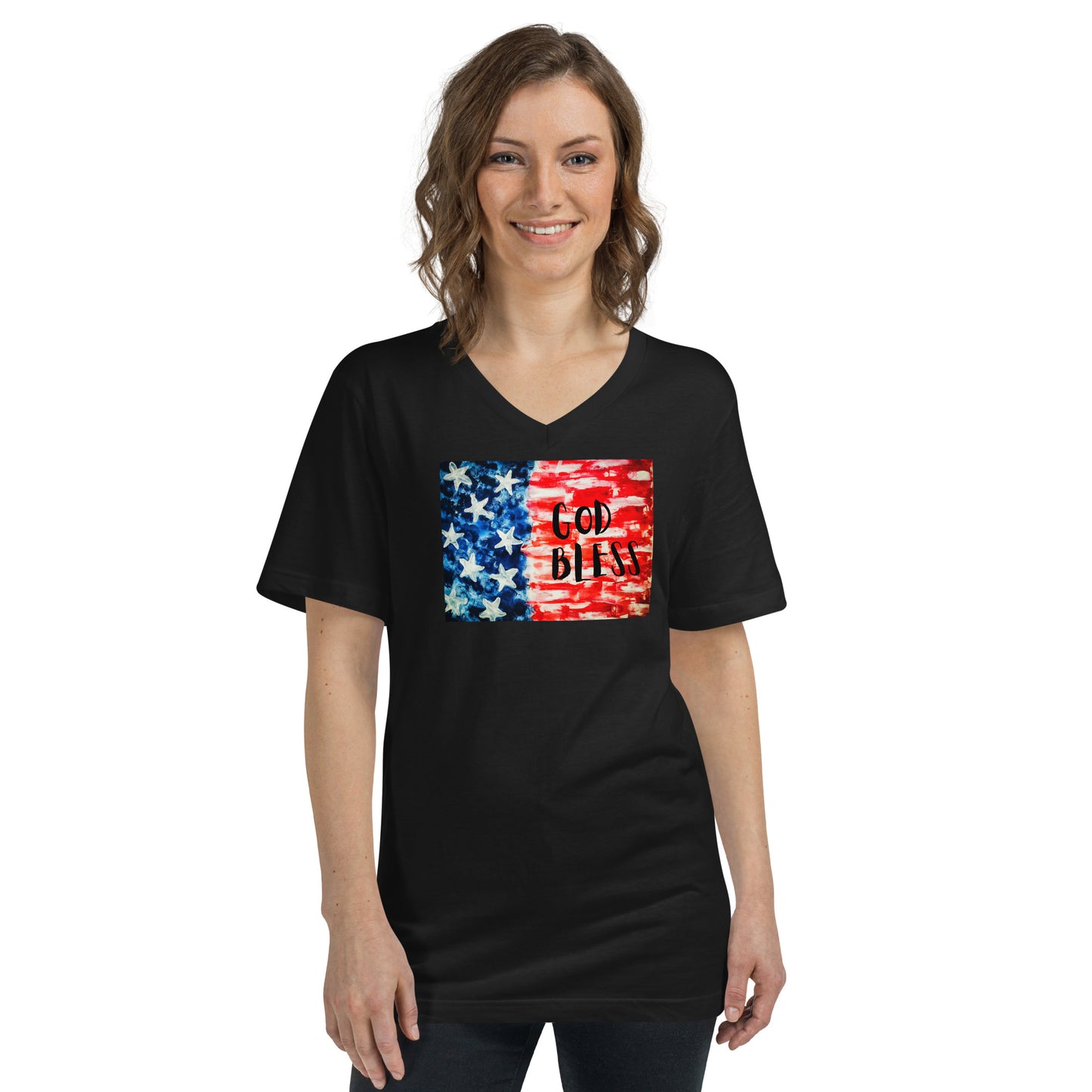 God Bless USA Unisex Short Sleeve V-Neck T-Shirt