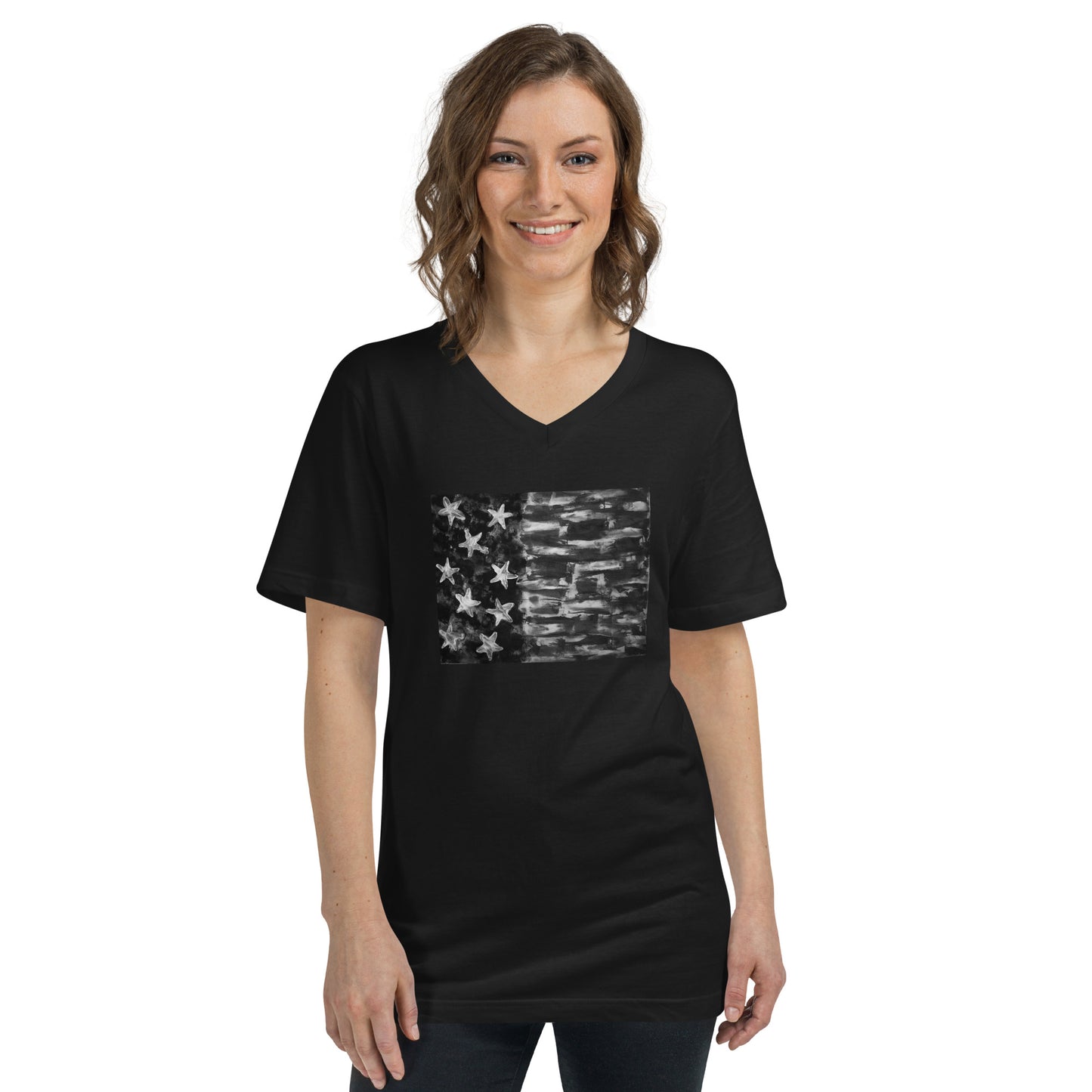 USA B&W Unisex Short Sleeve V-Neck T-Shirt