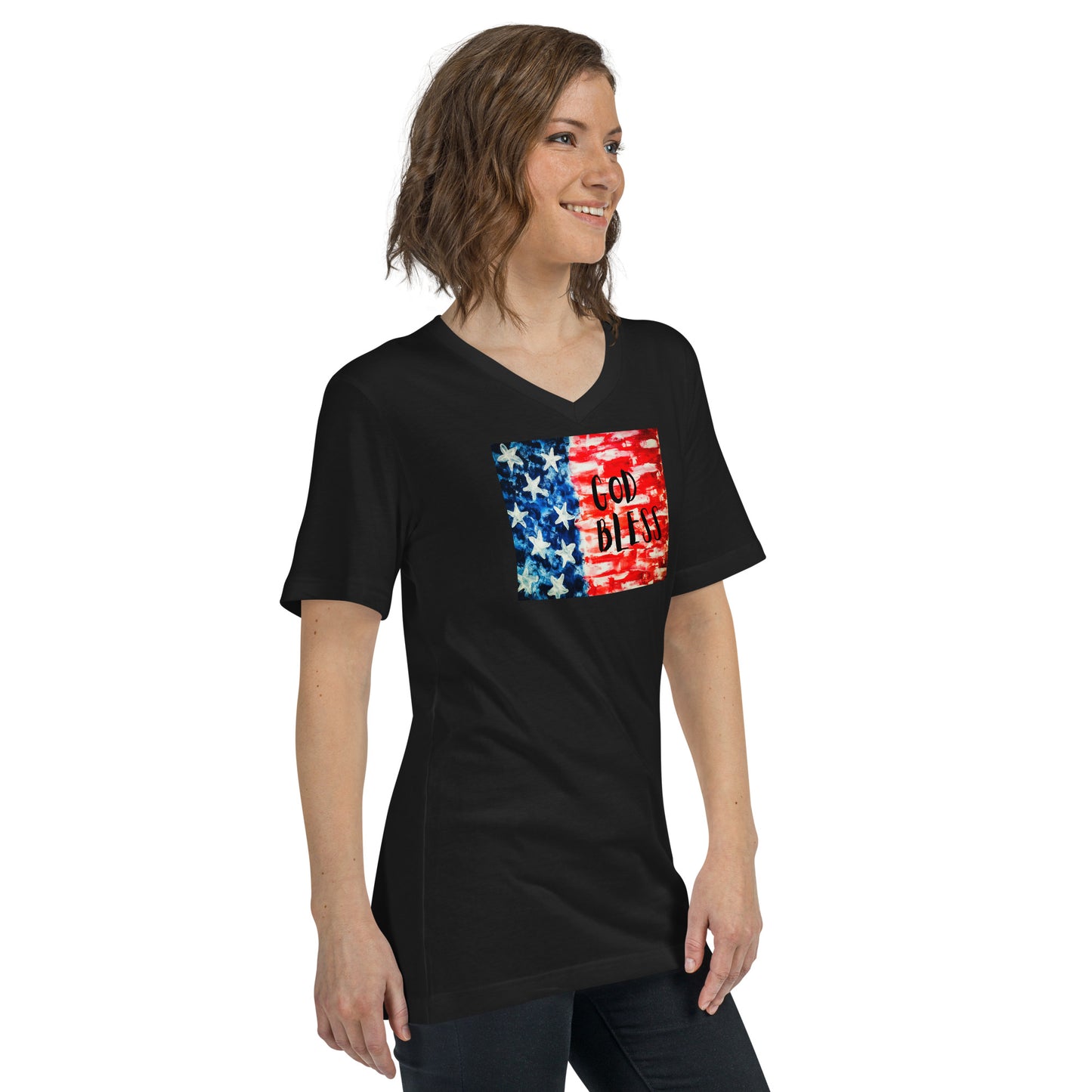 God Bless USA Unisex Short Sleeve V-Neck T-Shirt