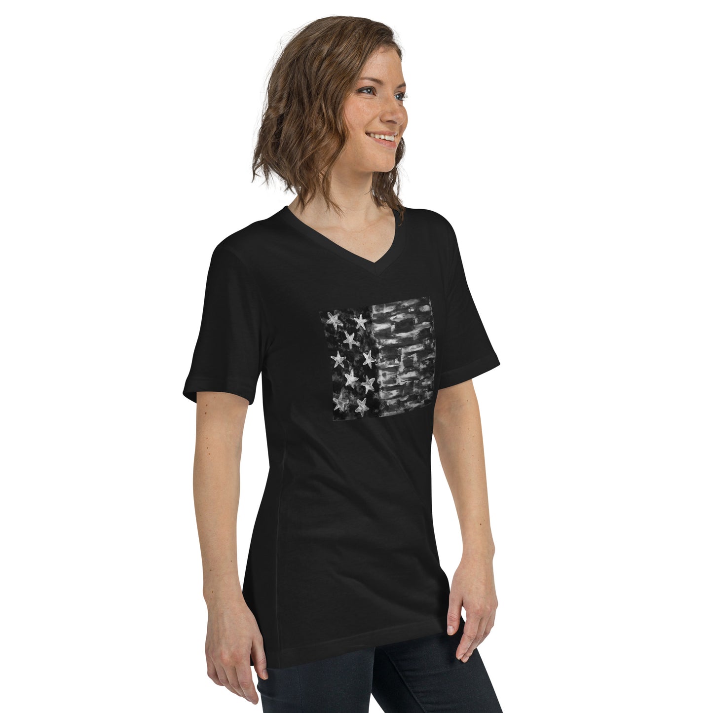 USA B&W Unisex Short Sleeve V-Neck T-Shirt