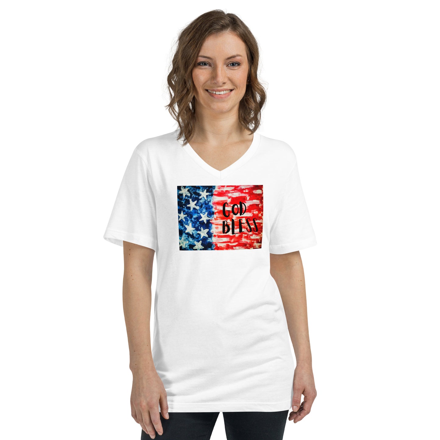 God Bless USA Unisex Short Sleeve V-Neck T-Shirt