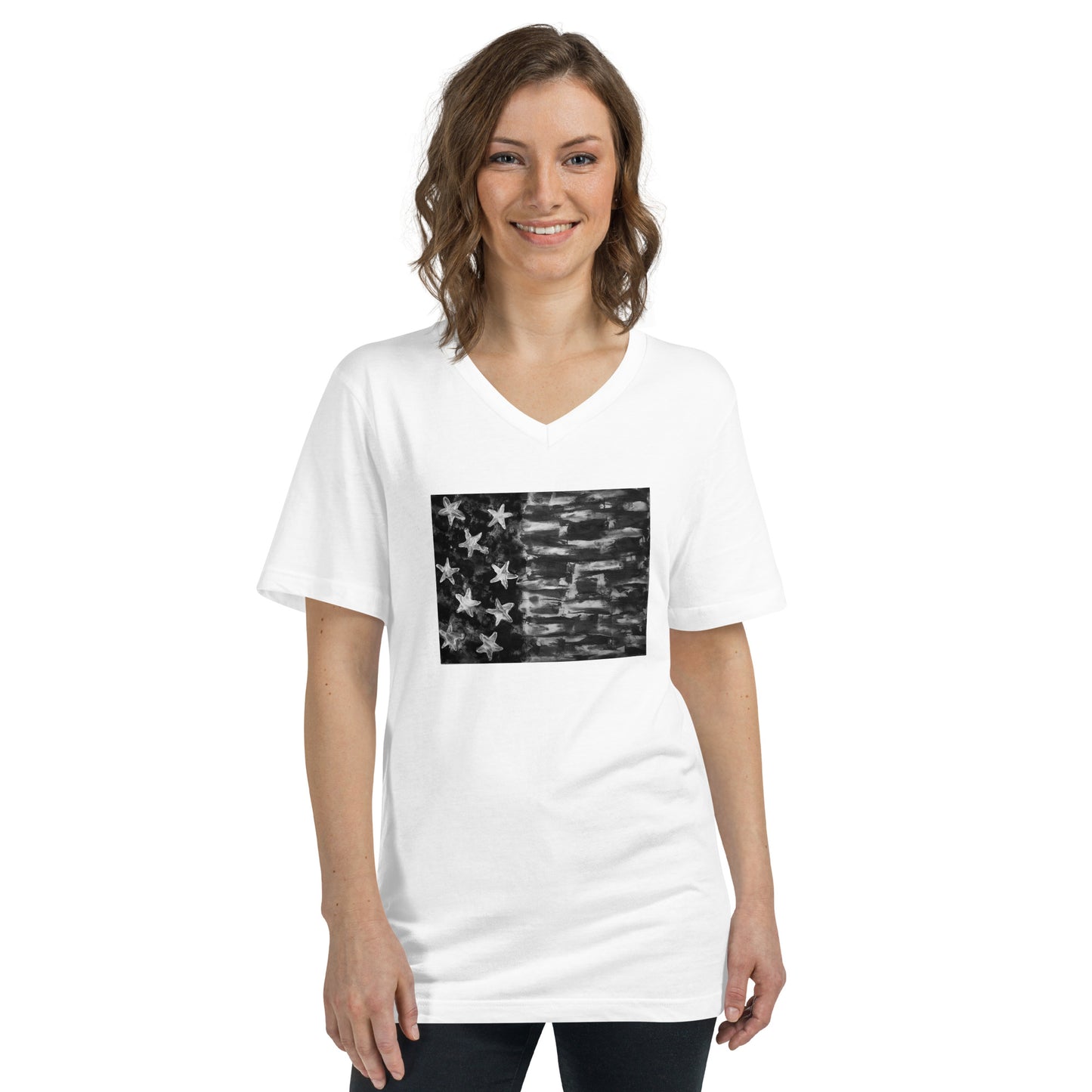 USA B&W Unisex Short Sleeve V-Neck T-Shirt