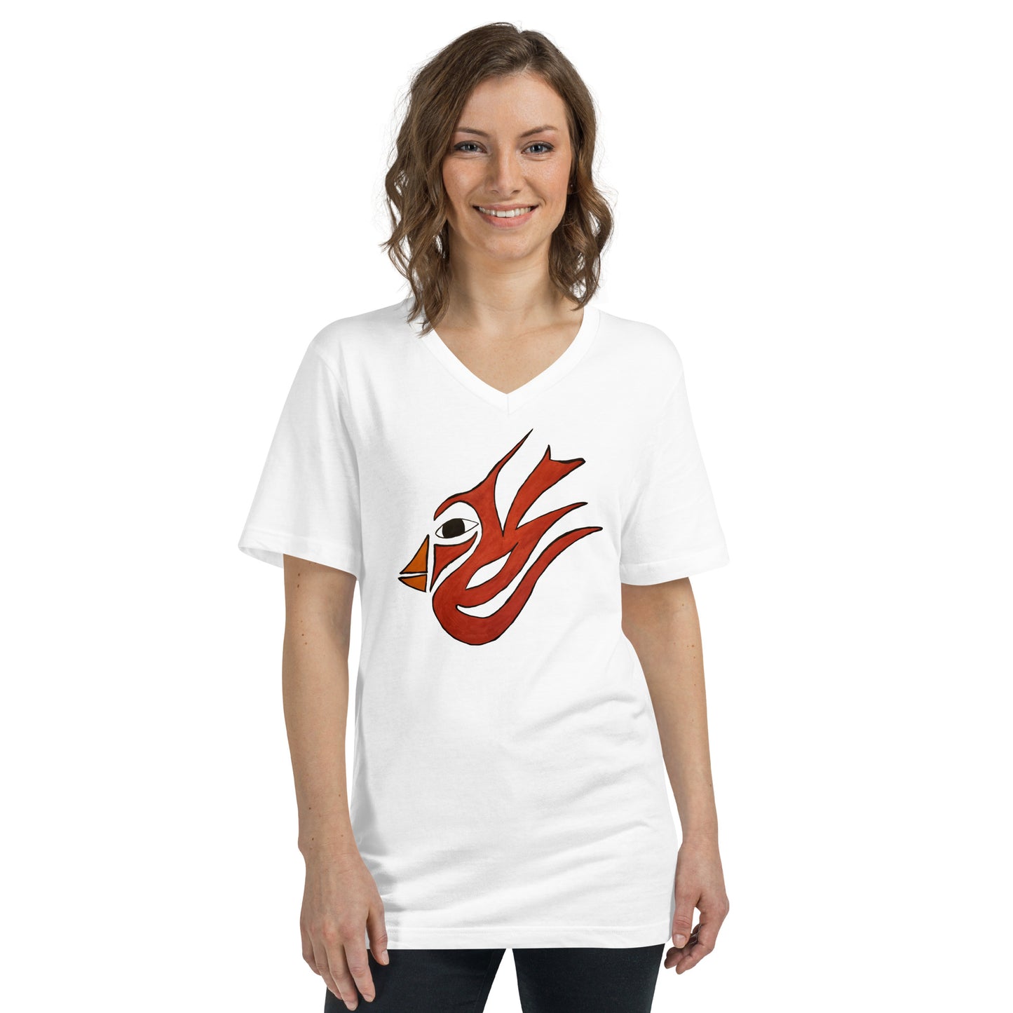 Tribal Bird red Unisex Short Sleeve V-Neck T-Shirt