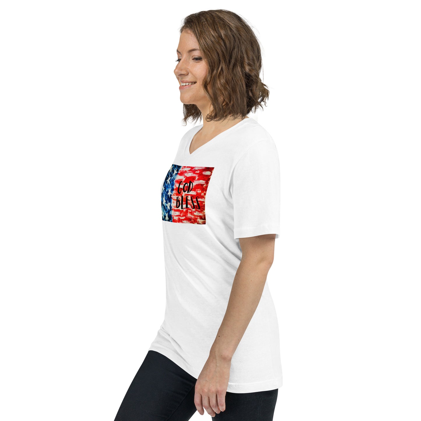 God Bless USA Unisex Short Sleeve V-Neck T-Shirt