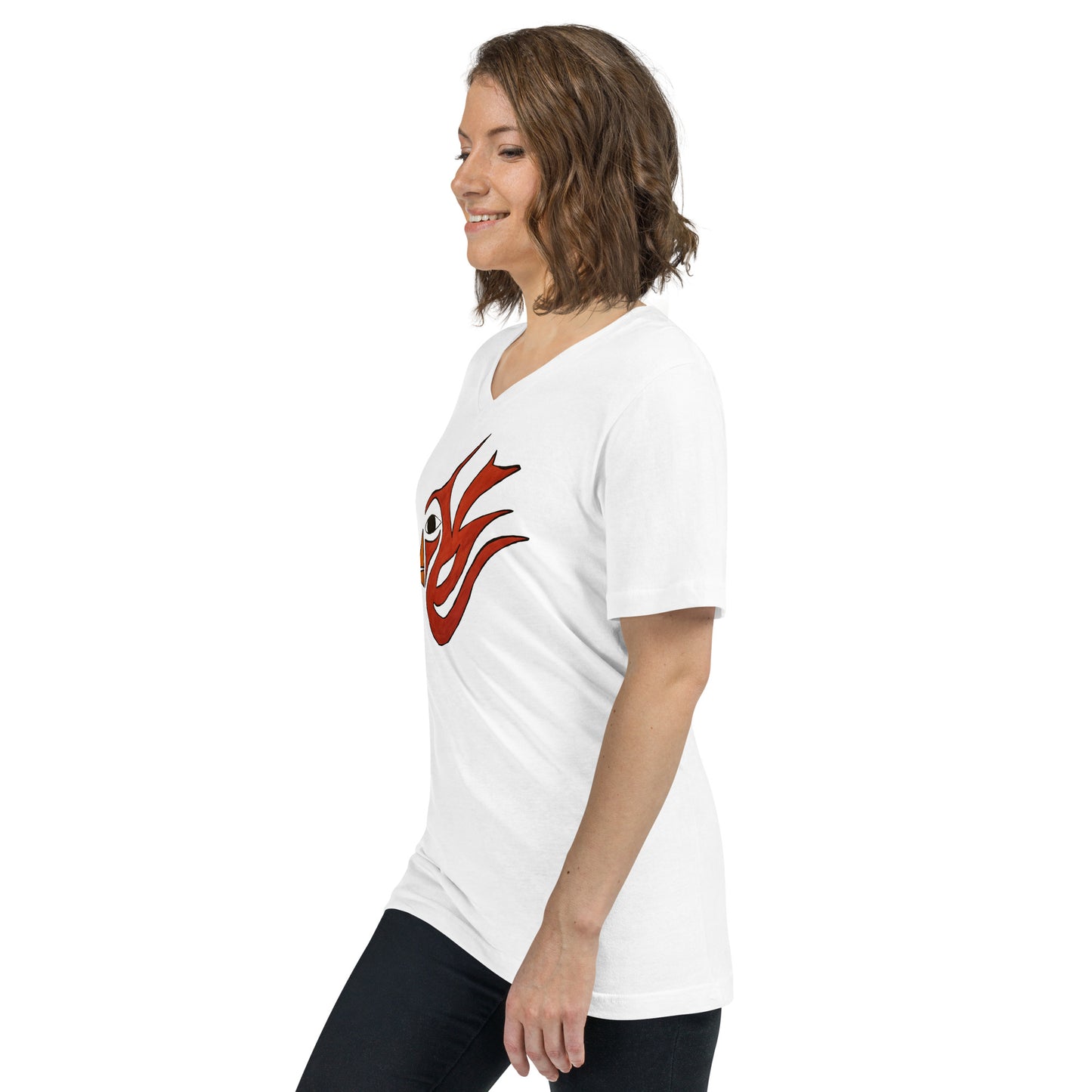 Tribal Bird red Unisex Short Sleeve V-Neck T-Shirt