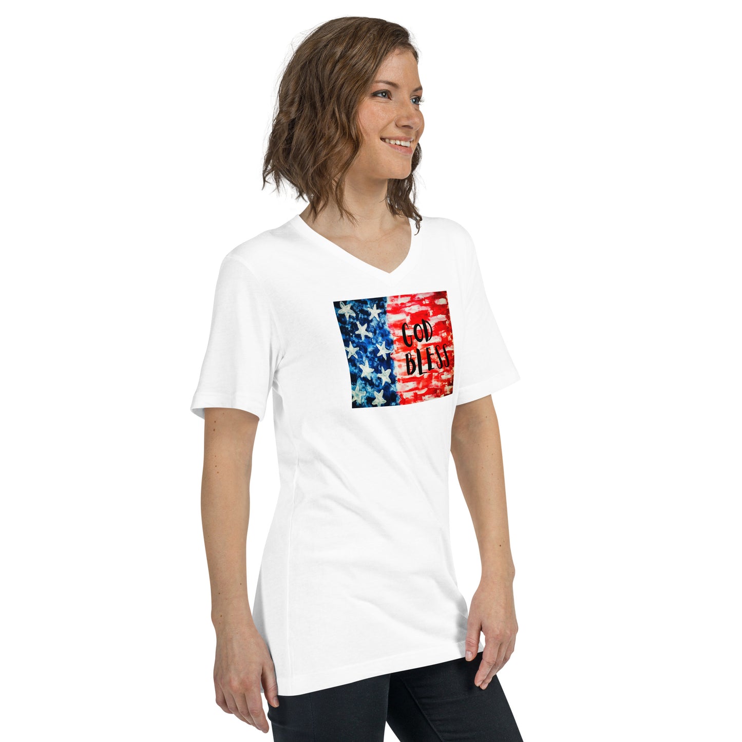 God Bless USA Unisex Short Sleeve V-Neck T-Shirt