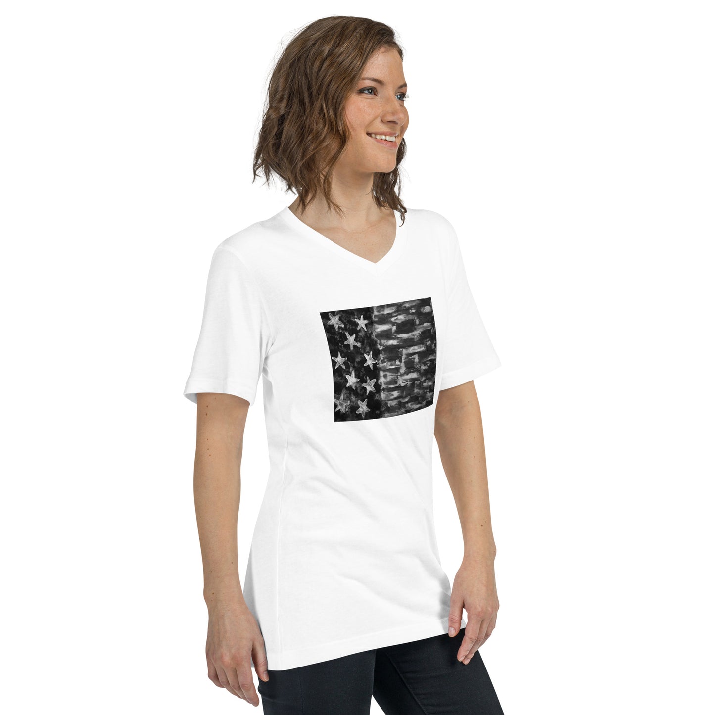 USA B&W Unisex Short Sleeve V-Neck T-Shirt