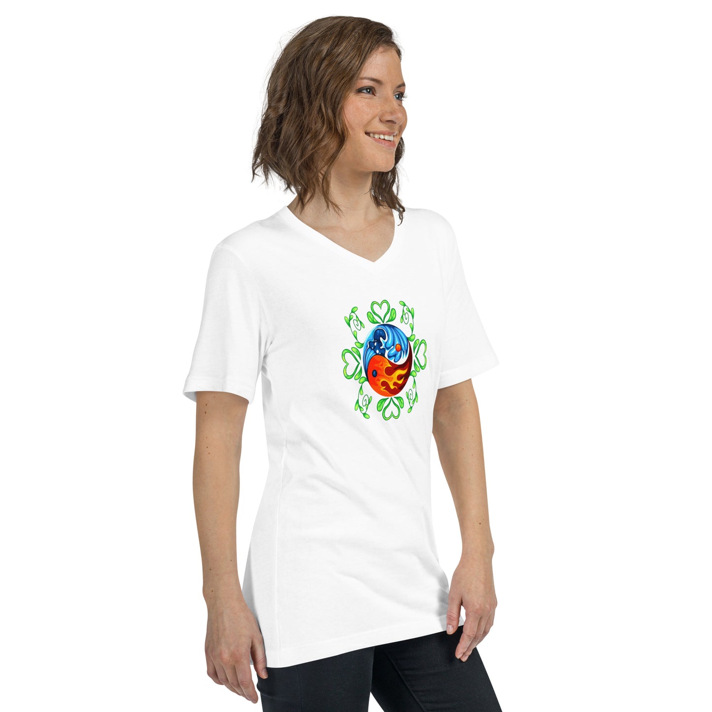 Yin Yang Unisex Short Sleeve V-Neck T-Shirt