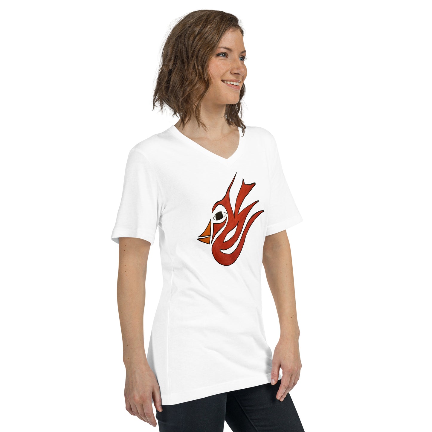 Tribal Bird red Unisex Short Sleeve V-Neck T-Shirt