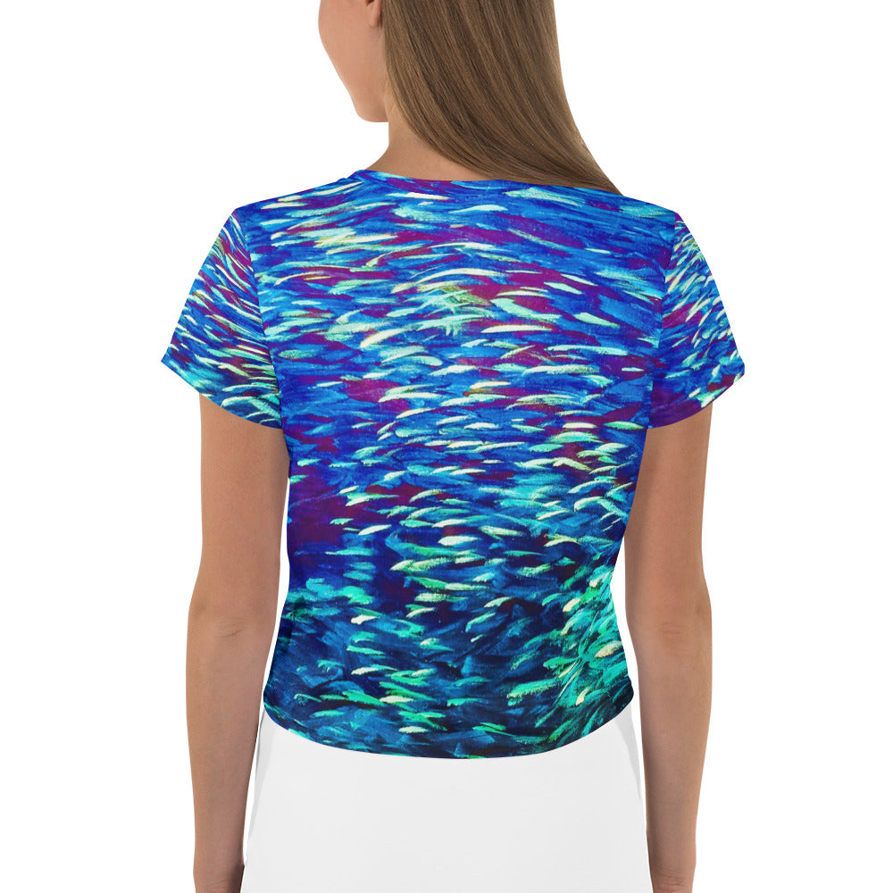 Fish Blue Multicolor Crop Tee