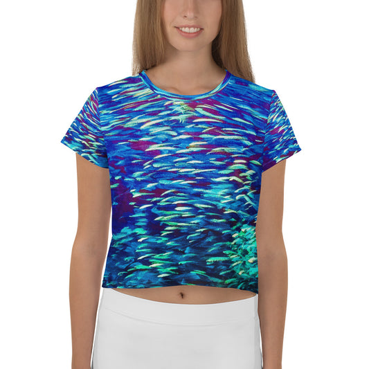 Fish Blue Multicolor Crop Tee