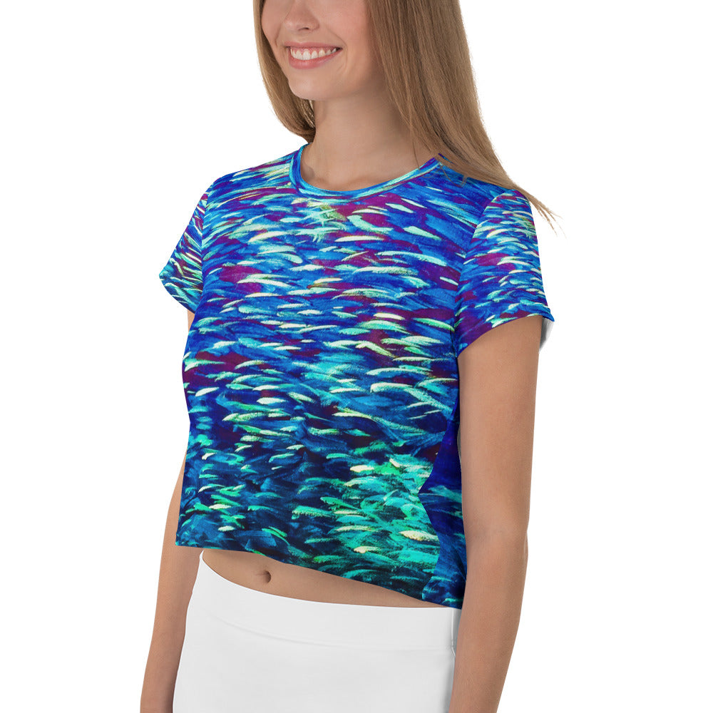 Fish Blue Multicolor Crop Tee