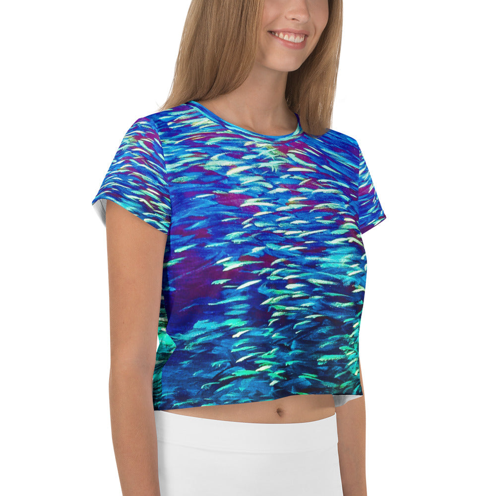 Fish Blue Multicolor Crop Tee