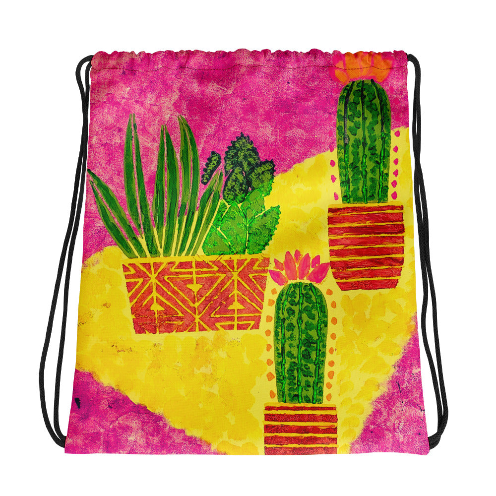 Cacti Pink Drawstring bag