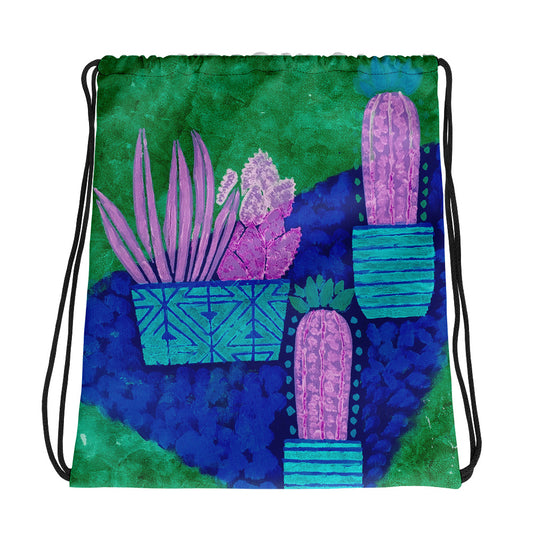 Cacti Blue Green Drawstring bag