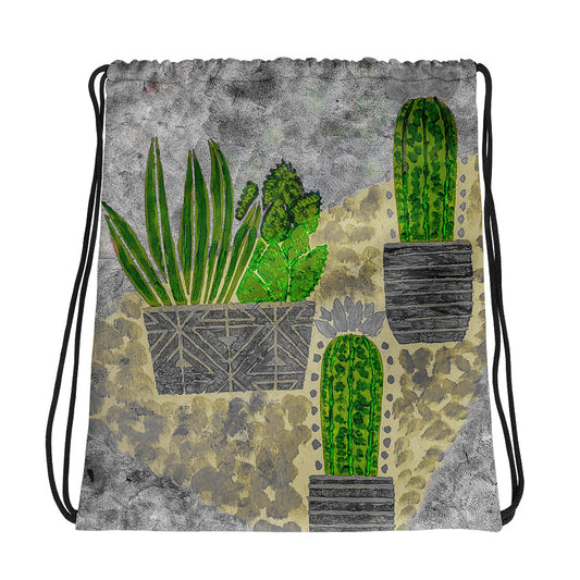 Cacti Grey Drawstring bag