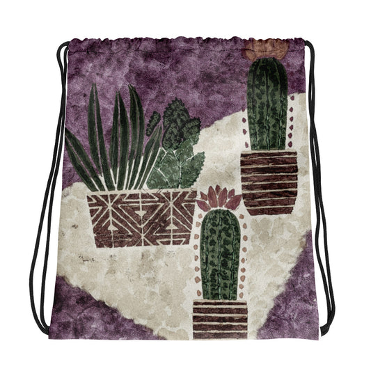 Cacti Purple Drawstring bag