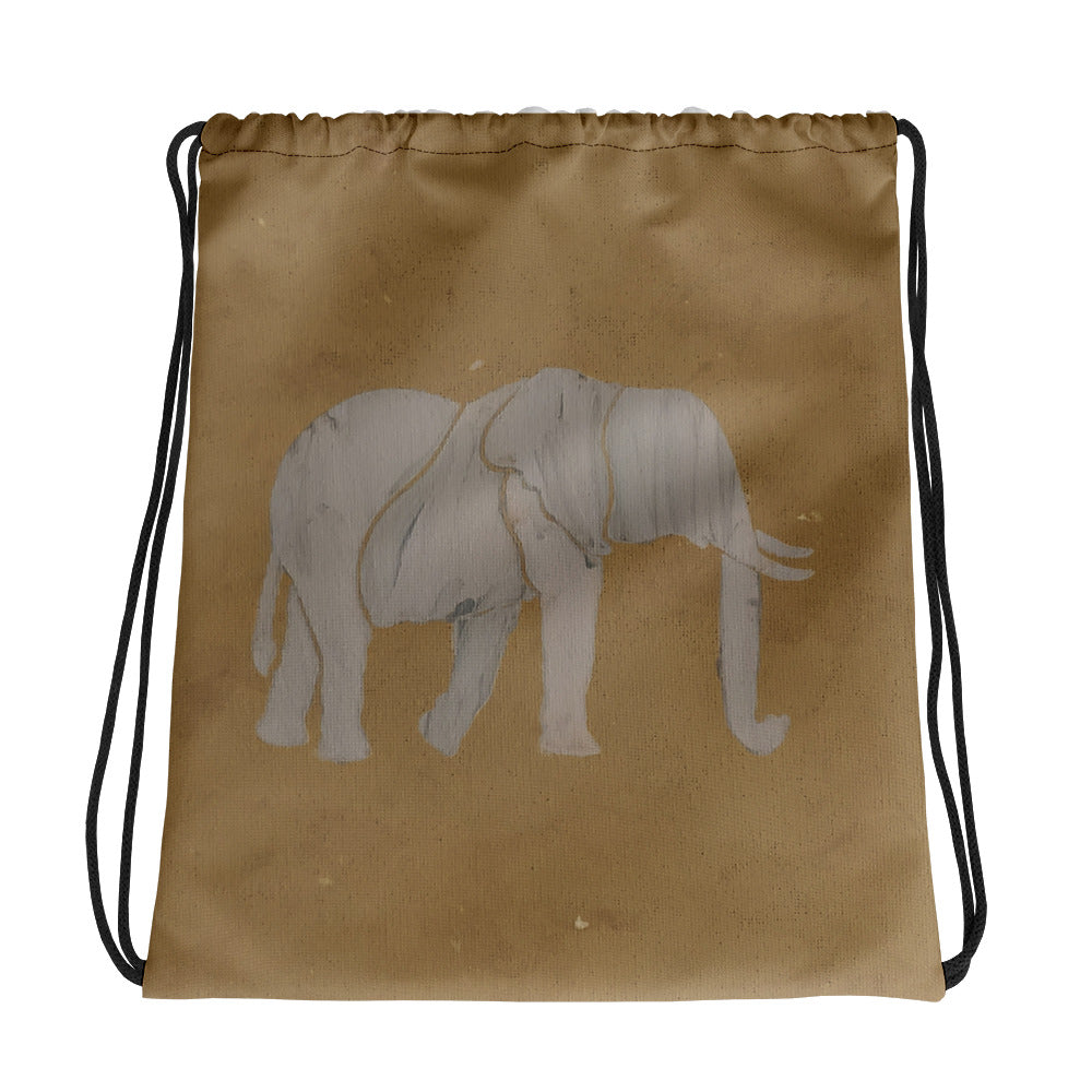 Brown Elephant Drawstring bag