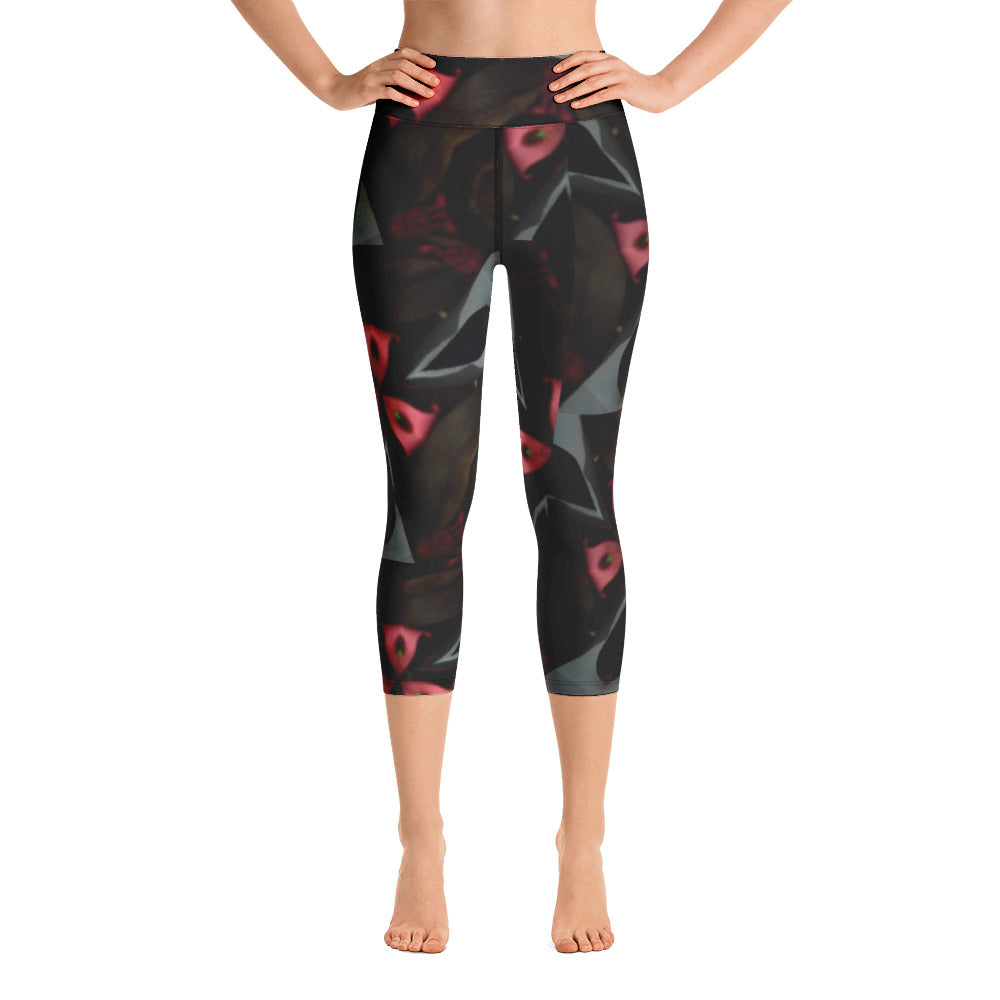 Pink & Black Pattern Yoga Capri Leggings