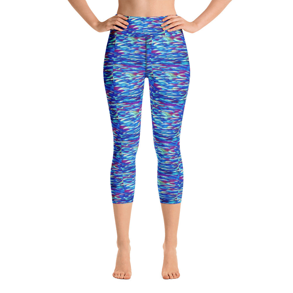 Fish Multicolor Blue Yoga Capri Leggings