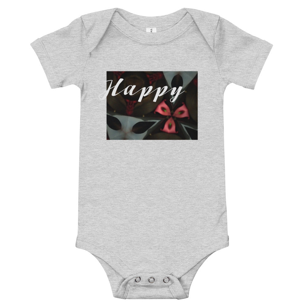 Pink & Black "Happy" Baby short sleeve one piece