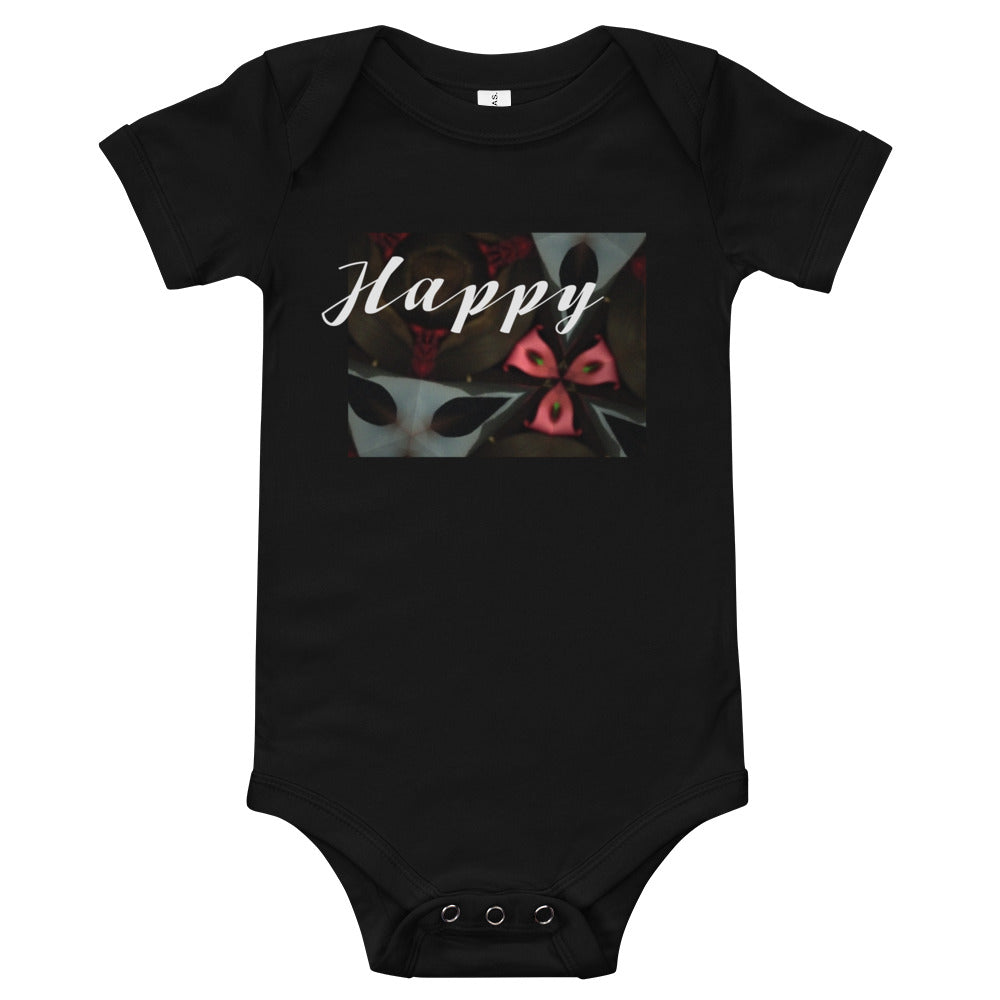 Pink & Black "Happy" Baby short sleeve one piece