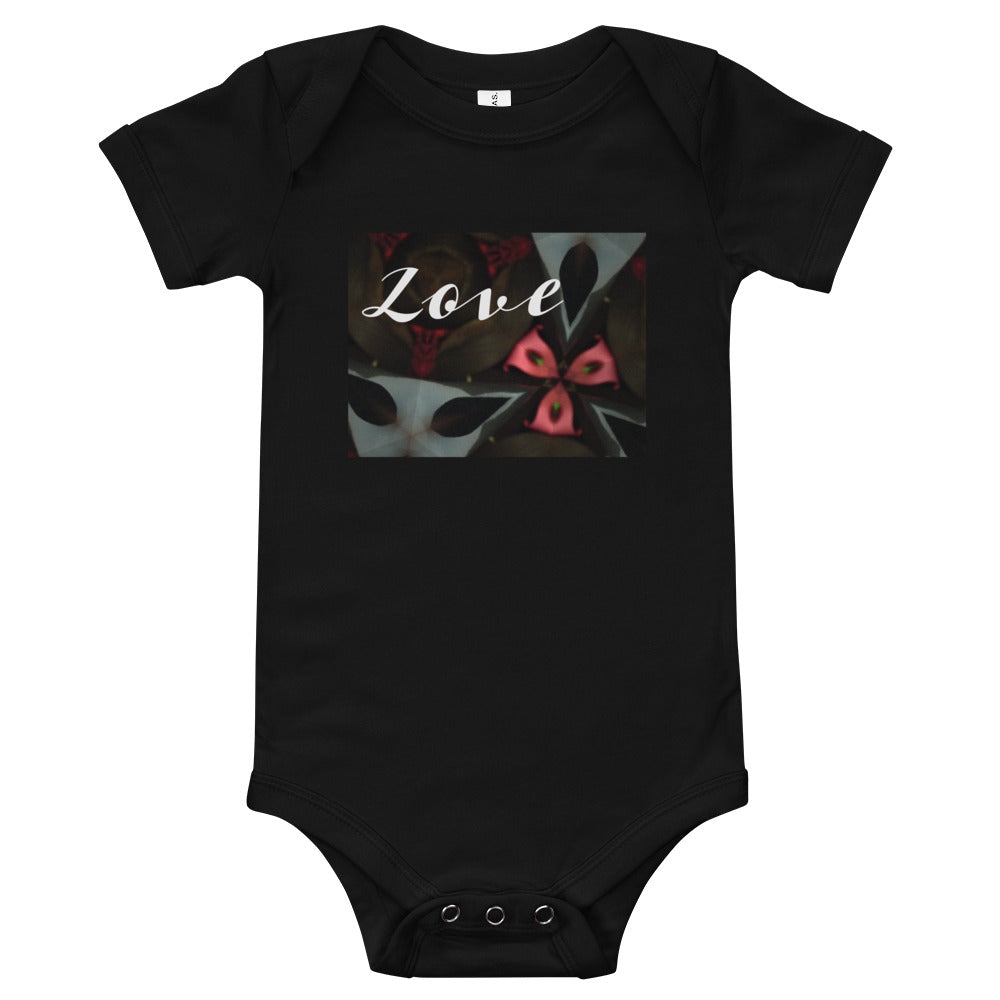 Pink & Black "Love" Baby short sleeve one piece