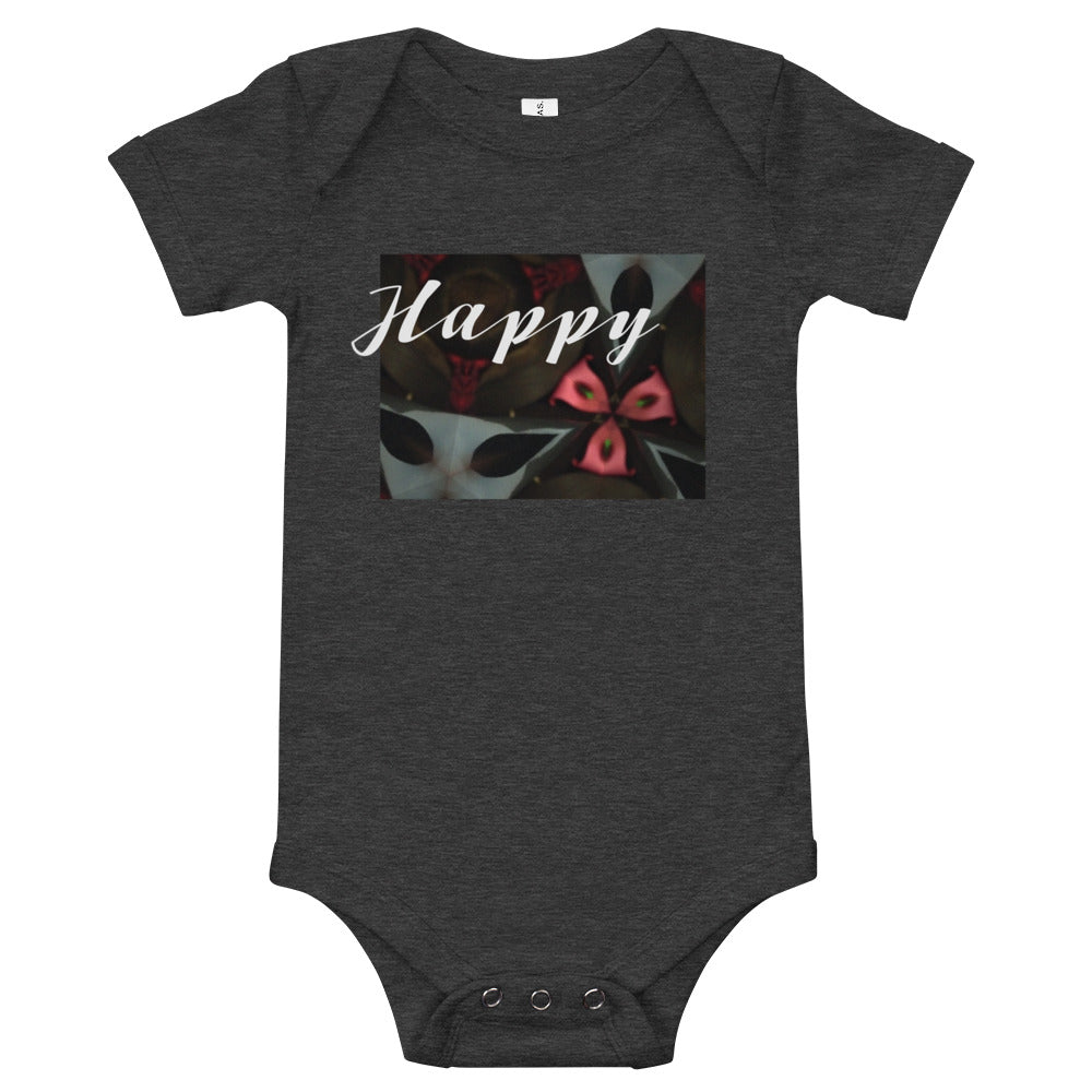 Pink & Black "Happy" Baby short sleeve one piece