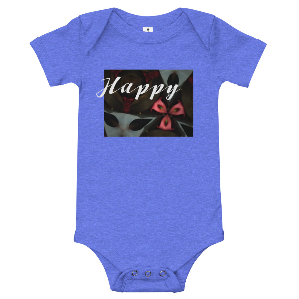 Pink & Black "Happy" Baby short sleeve one piece