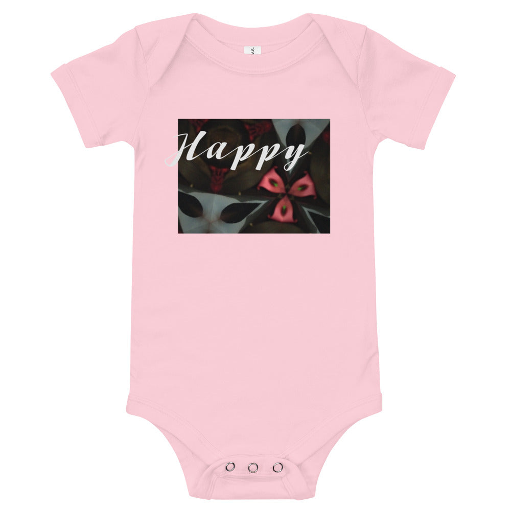 Pink & Black "Happy" Baby short sleeve one piece