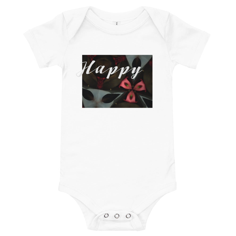 Pink & Black "Happy" Baby short sleeve one piece