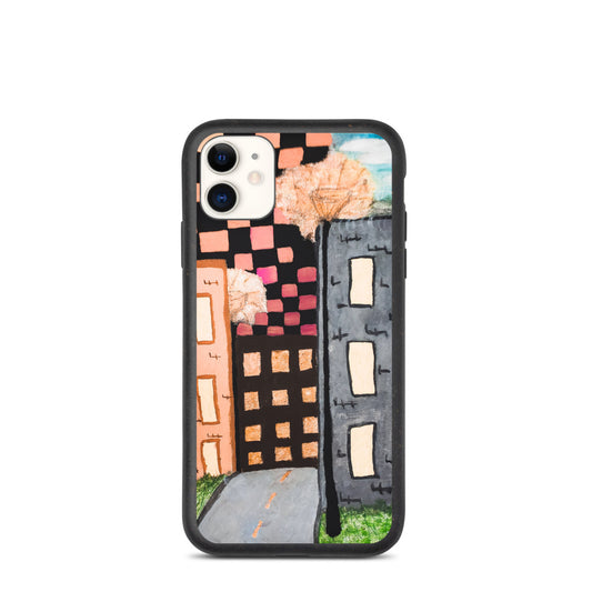 Checker Sky Buildings Rose Biodegradable iphone case