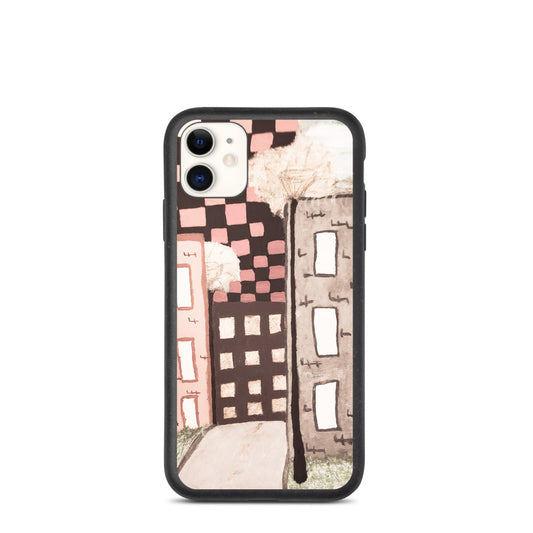 Checker Sky Buildings Pale Biodegradable iphone case