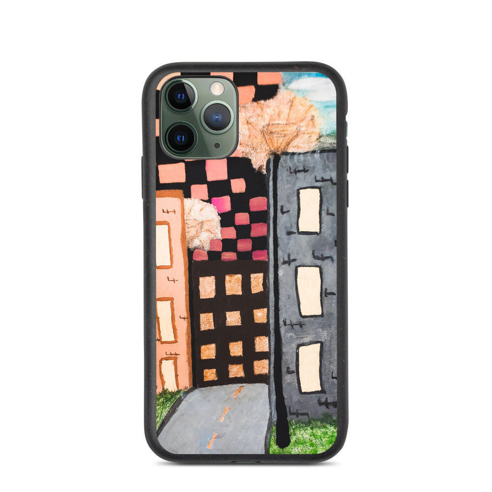 Checker Sky Buildings Rose Biodegradable iphone case