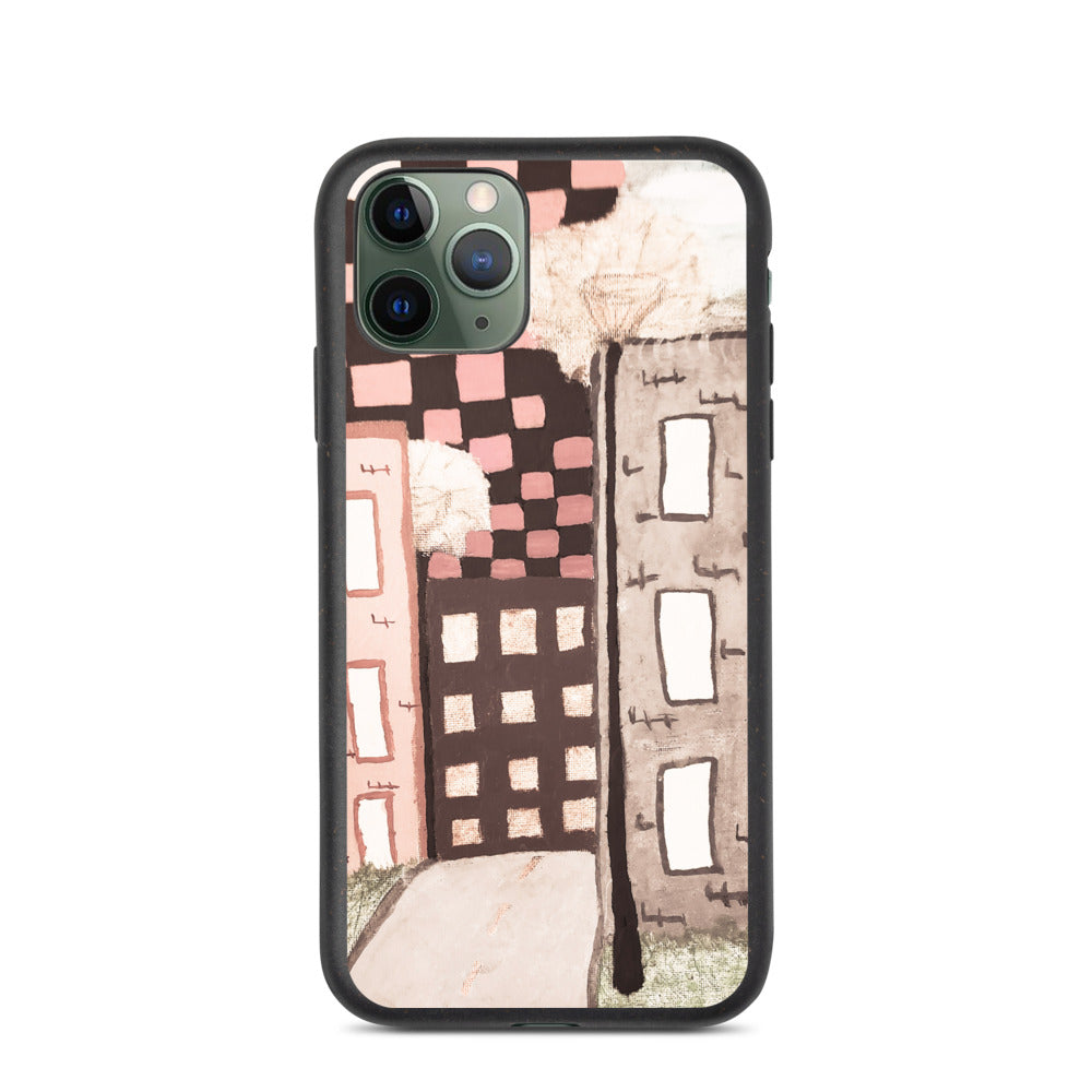 Checker Sky Buildings Pale Biodegradable iphone case