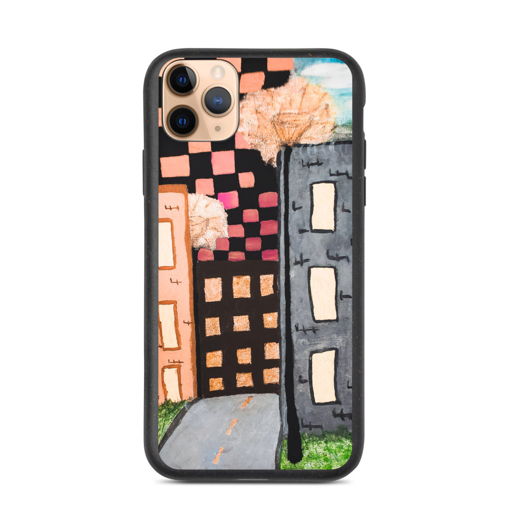 Checker Sky Buildings Rose Biodegradable iphone case