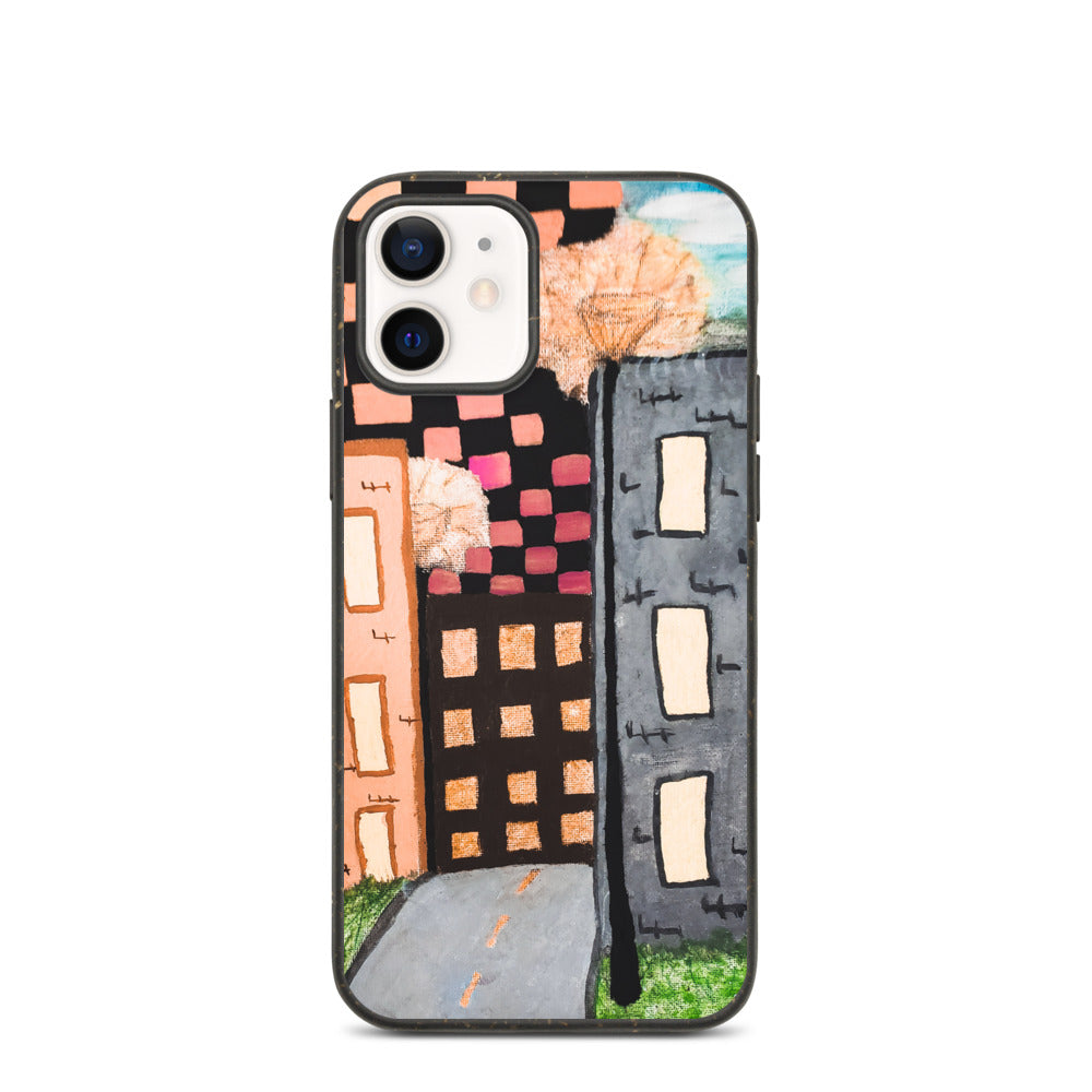 Checker Sky Buildings Rose Biodegradable iphone case