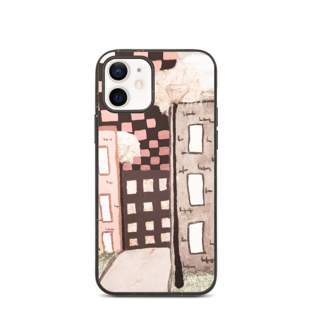 Checker Sky Buildings Pale Biodegradable iphone case