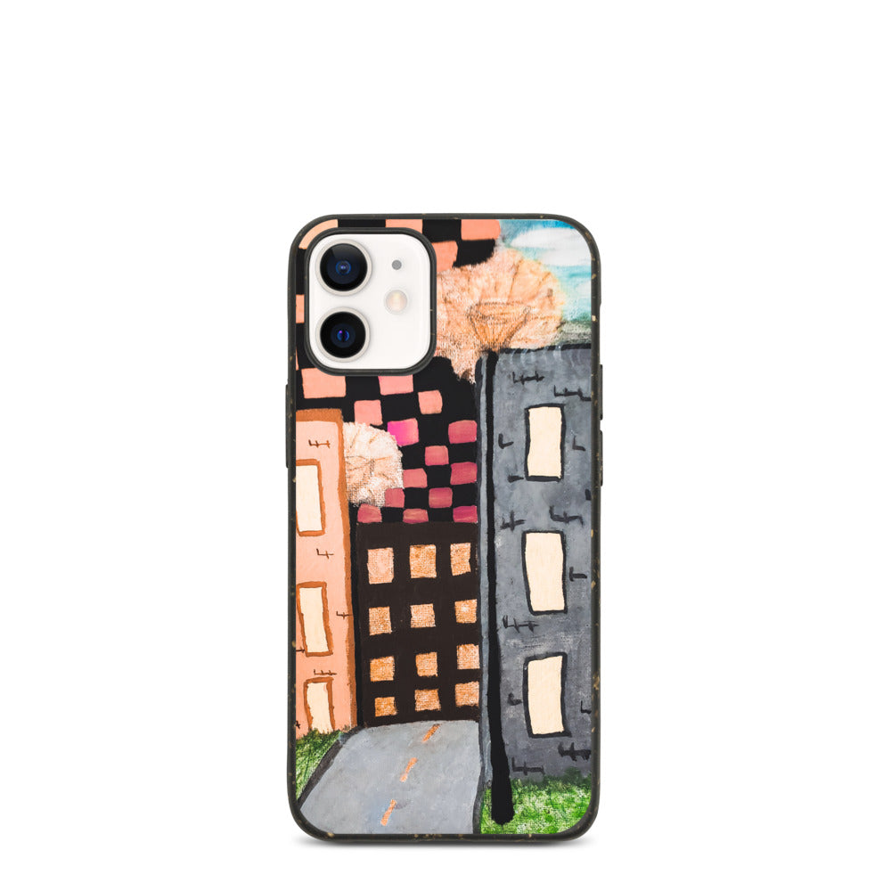 Checker Sky Buildings Rose Biodegradable iphone case